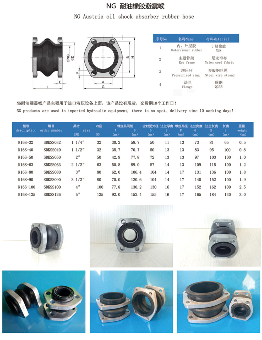 NG菱形法兰橡胶膨胀节参数表